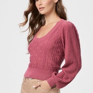 Anthropologie Paige Balloon Sleeve Artemisia Cable Sweater Cotton Silk LARGE